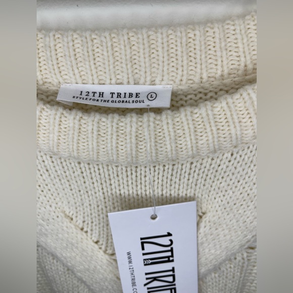 12th Tribe Peggy White Mini Sweater Dress | Size L - Picture 6 of 10